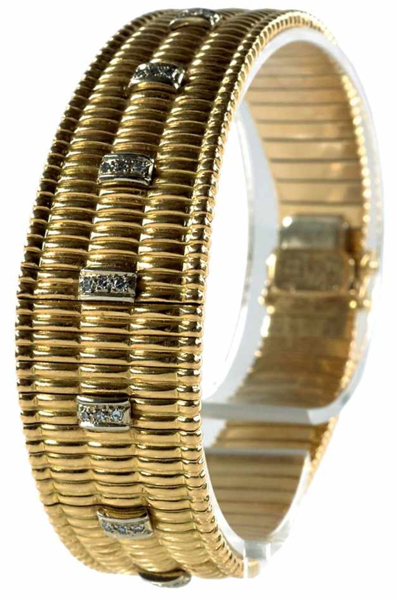 Armbänder Hochwertiges Armband, 750er GG, gestempelt. Besatz aus 21 Achtkantdiamanten, H bzw. Weiß