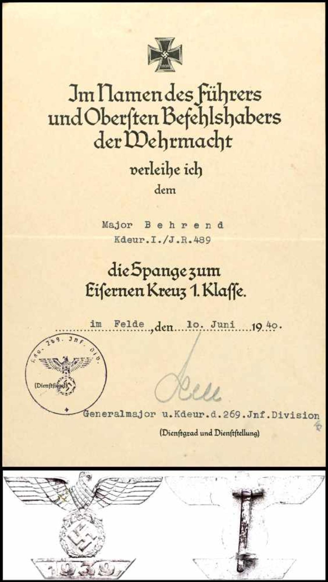 Allg. militärische Auszeichnungen 2. Weltkrieg Wiederholungsspange 1939 zum Eisernen Kreuz 1.