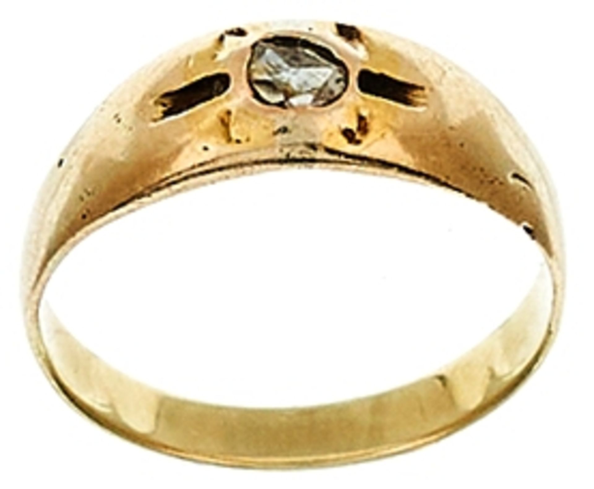 Ringe Zierlicher Damenfingerring mit Besatz aus einem Diamanten, getestet. 20. Jh. 585er GG,