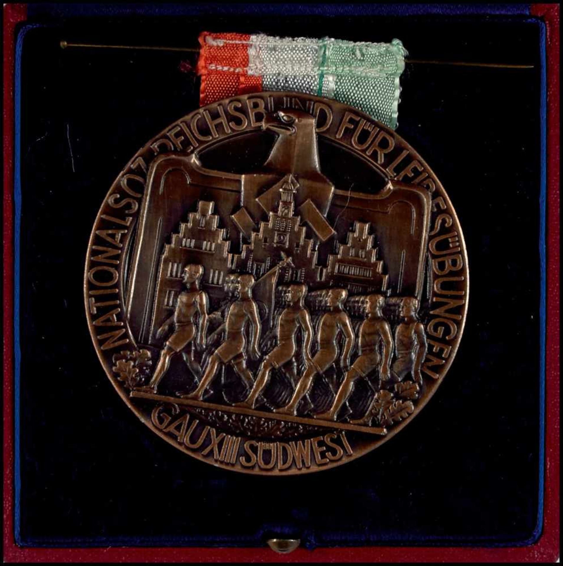 3. Reich Sportehrenzeichen, Sportauszeichnungen Bronzierte Medaille "Nationalsoz Reichsbund für