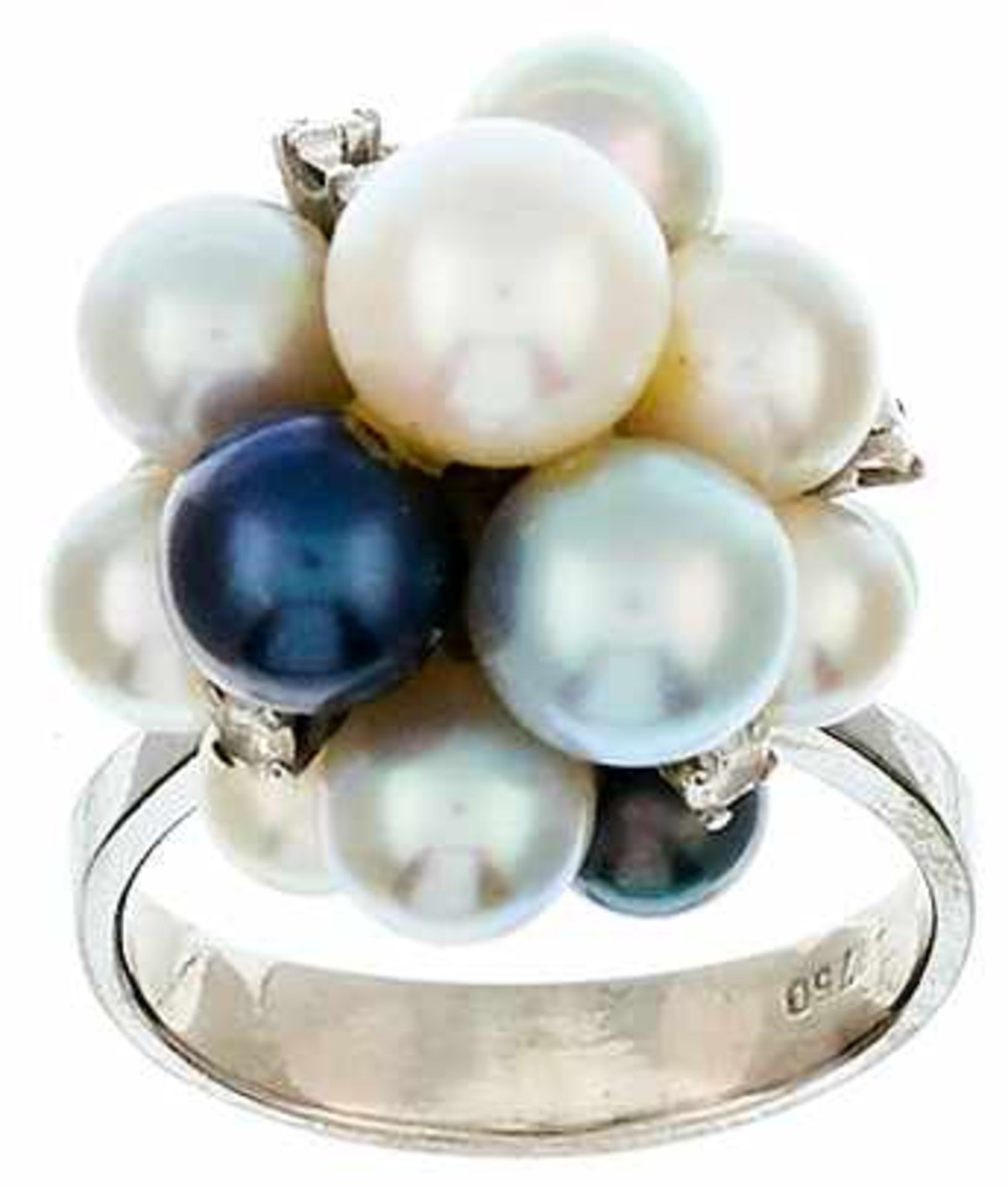Ringe mit Steinbesatz Extravaganter Damenfingerring mit Besatz aus weißen, zart rosè, zart grauen,