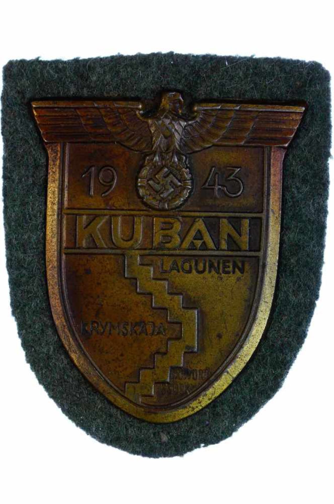 Auszeichnungen Wehrmacht Heer 2. Weltkrieg Kuban Ärmelschild auf feldgrauer Stoffunterlage mit - Bild 2 aus 3