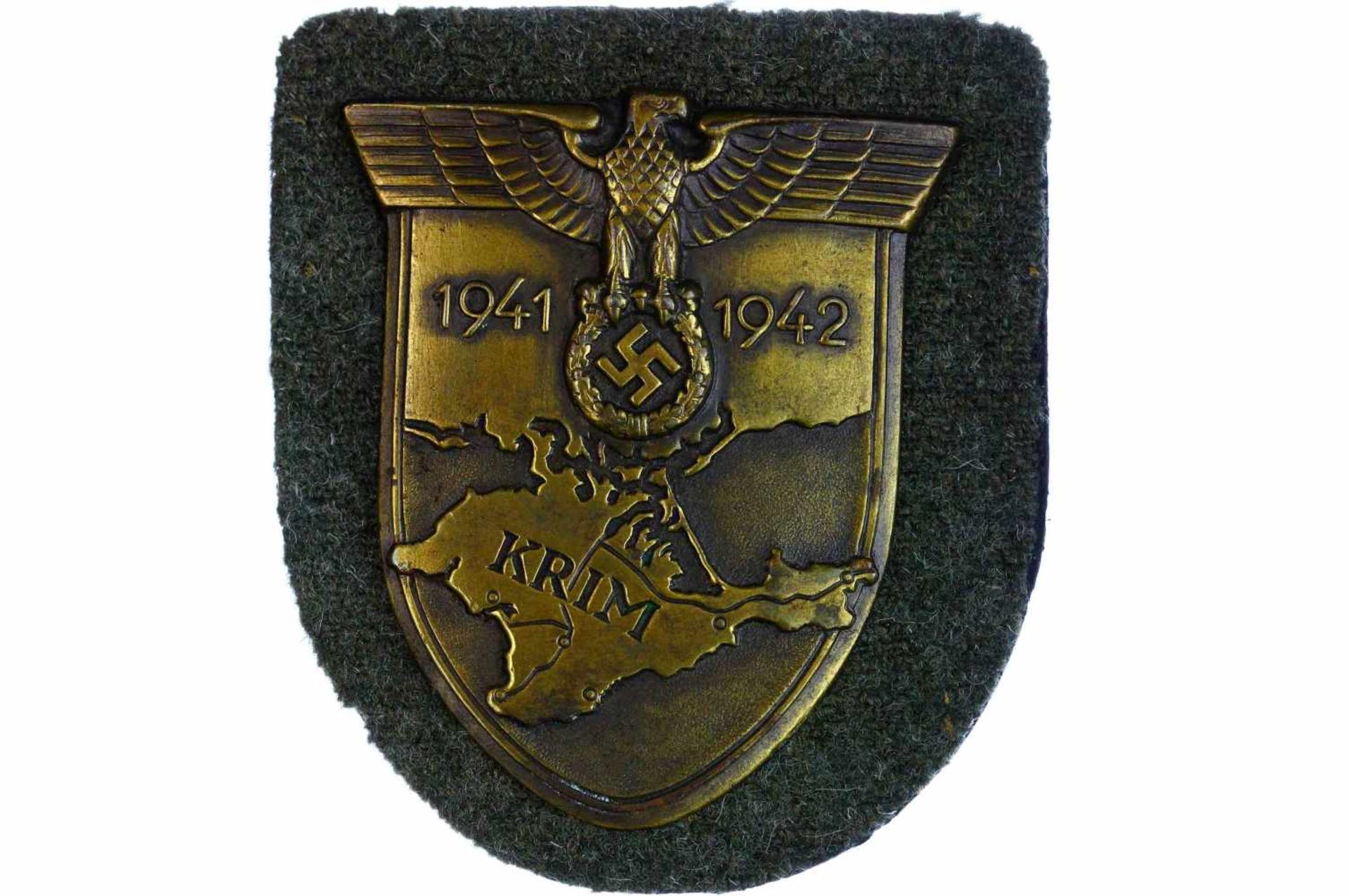 Auszeichnungen Wehrmacht Heer 2. Weltkrieg Krim Ärmelschild auf feldgrauer Stoffunterlage mit - Bild 3 aus 4
