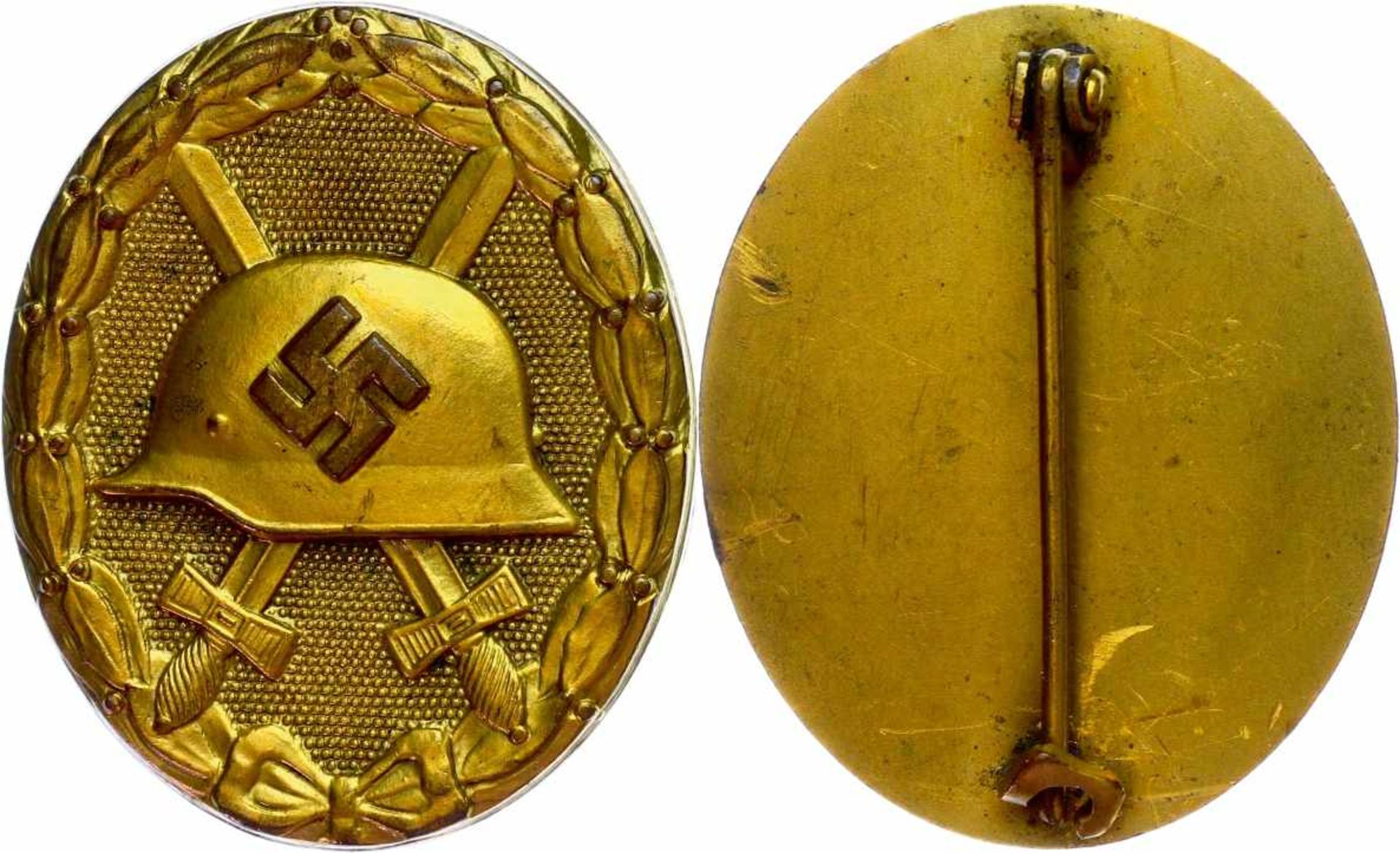 Allg. militärische Auszeichnungen 2. Weltkrieg Verwundetenabzeichen in Gold, 2. Form, massiv, Tombak