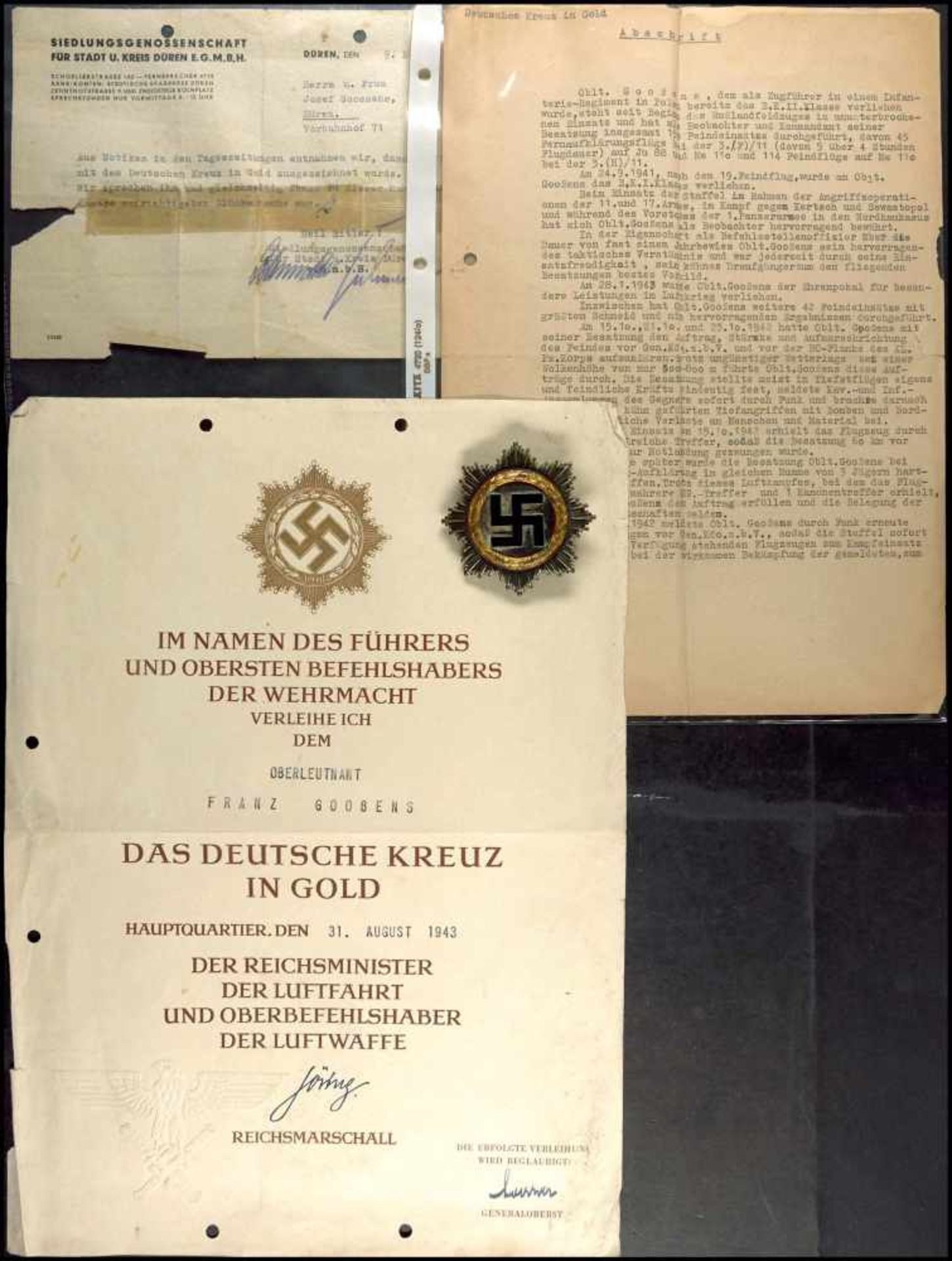 Allg. militärische Auszeichnungen 2. Weltkrieg Deutsches Kreuz in Gold, leichte Ausführung 44,47