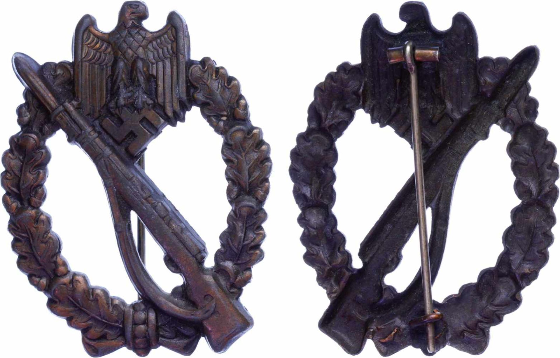 Auszeichnungen Wehrmacht Heer 2. Weltkrieg Infanterie-Sturmabzeichen in Bronze, Hohlprägung,