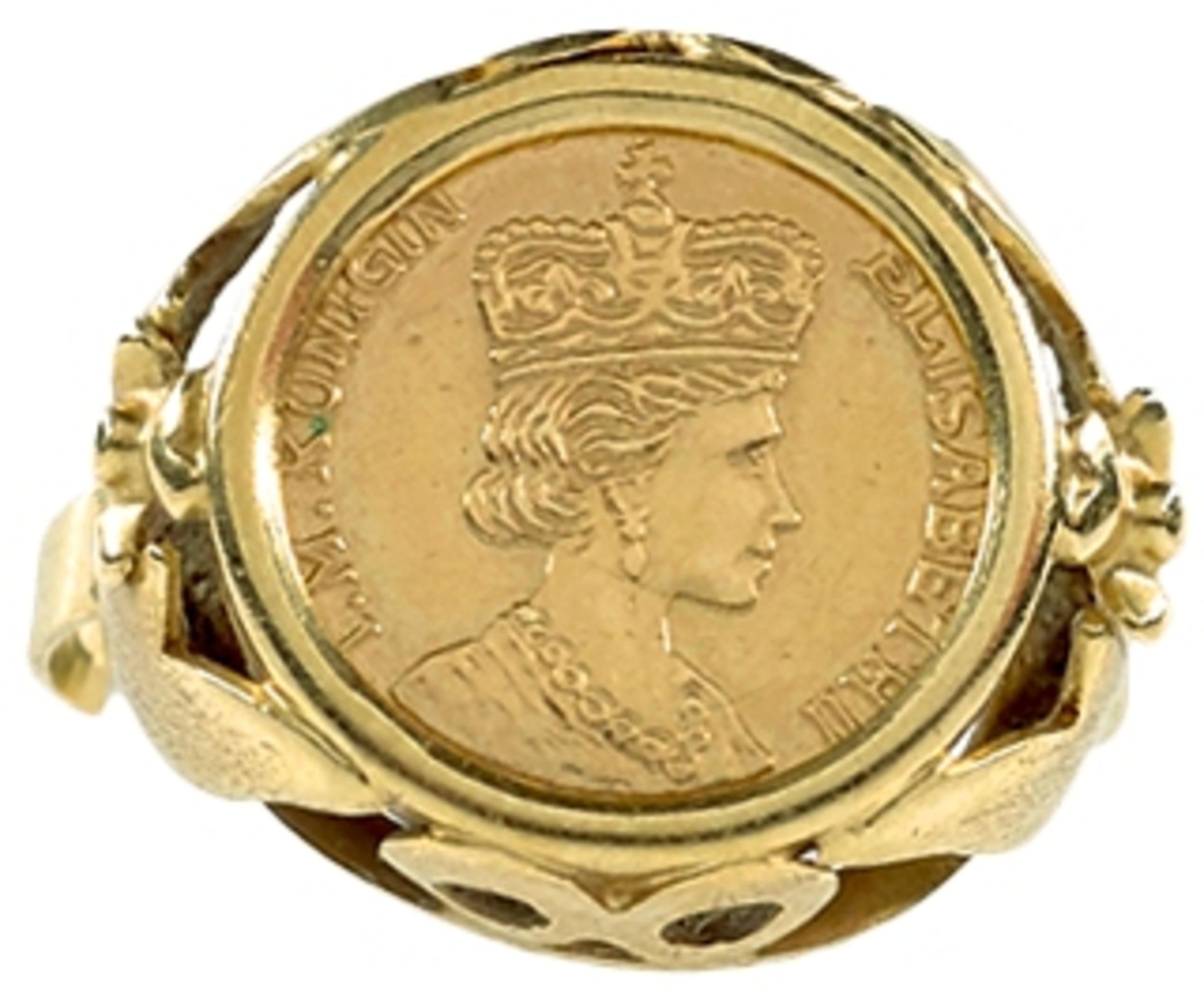 Ringe ohne Steinbesatz Ungewöhnlicher Damenfingerring mit Goldmedaille. 20. Jh. 585er GG,