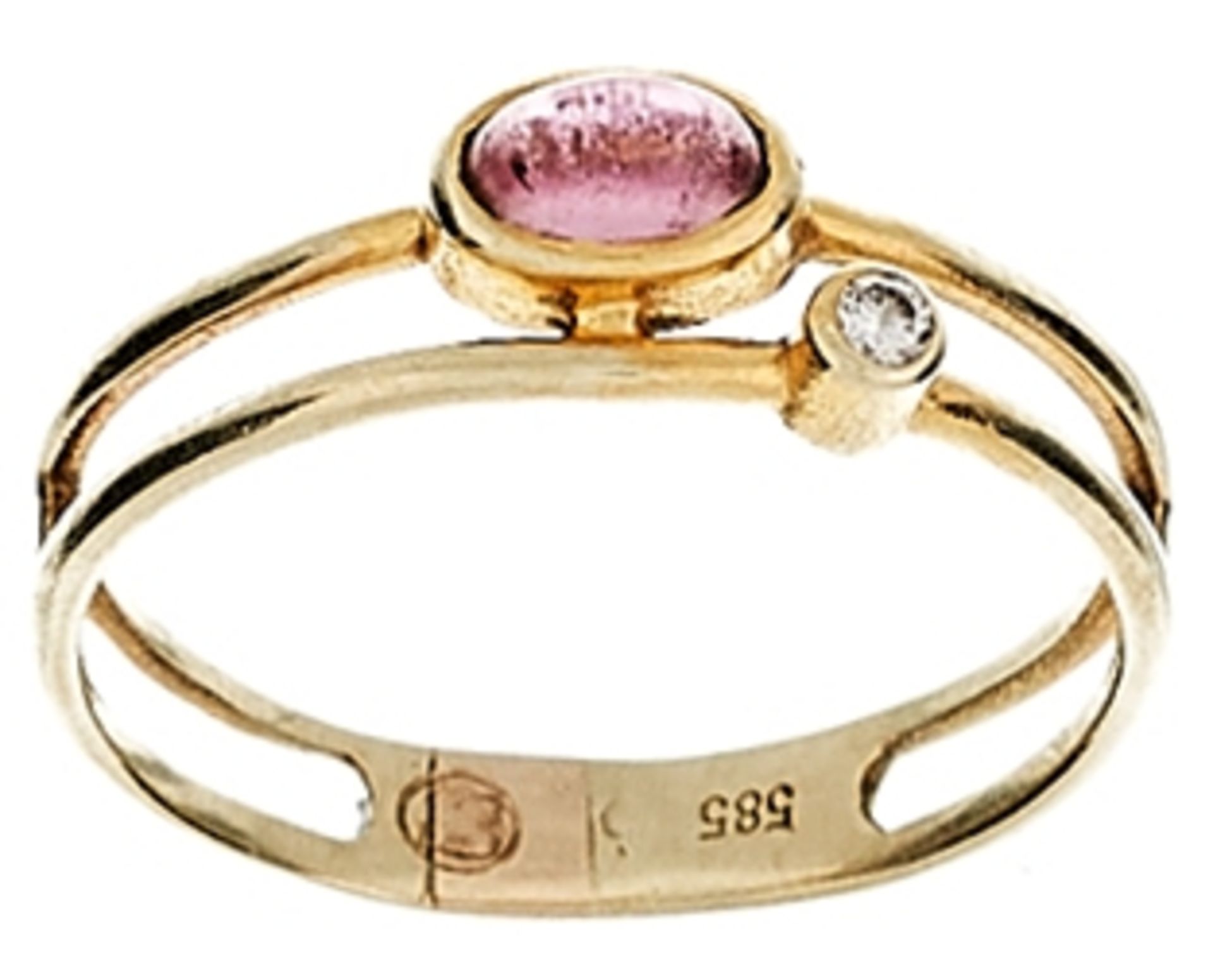 Ringe mit Steinbesatz Zierlicher Damenfingerring mit Besatz aus einem rosa Farbsteincabochon und