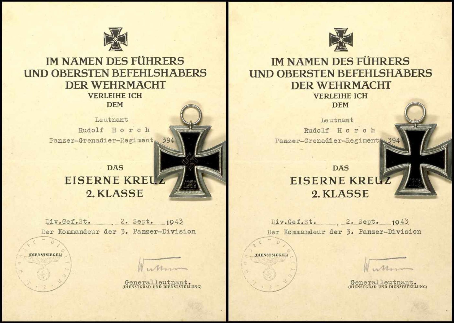 Urkunden, Dokumente und Unterschriften Verleihungsurkunde Eisernes Kreuz 2. Klasse für einen