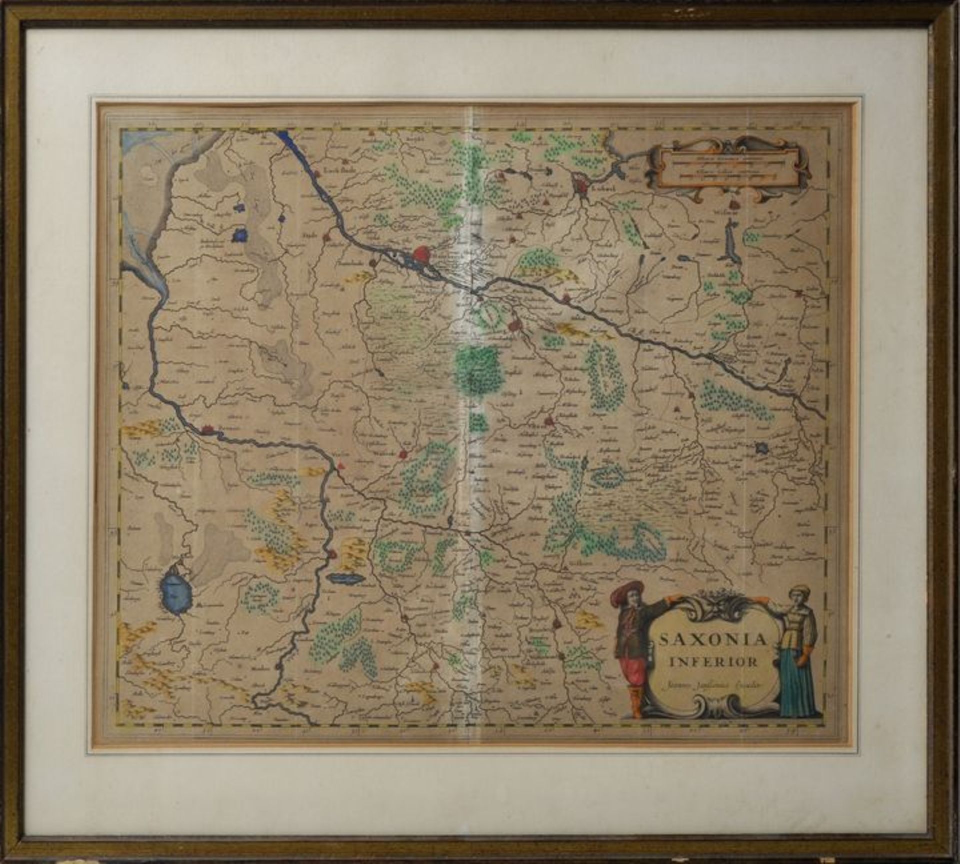 Karte von Niedersachsen: "Saxonia inferior", Kupferstich, nachträgl. koloriert, aus: "Des< - Bild 2 aus 2