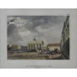 4 Stahlstich-Ansichten, Mitte 19. Jh.: Das Brandenburger Tor in Berlin, Residenz Würzburg,<
