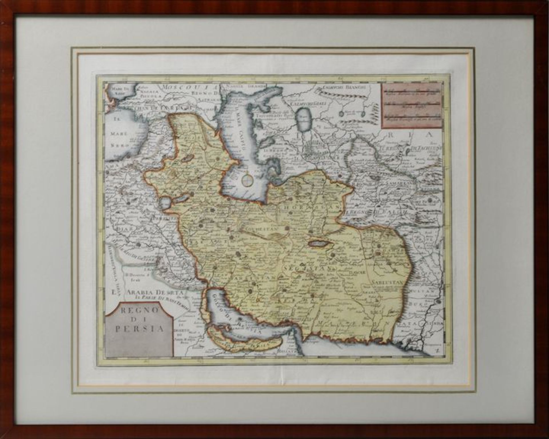 Karte von Persien: "Regon di Persia", ca. 1740, Kupferstichkarte, grenz-und flächenkol.,< - Image 2 of 2