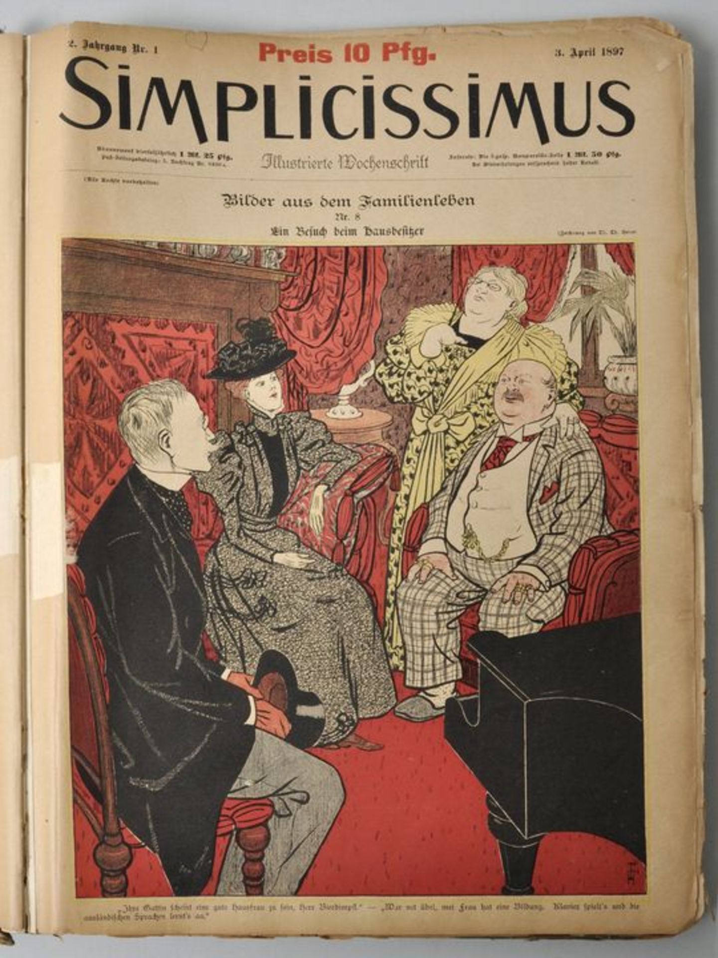 Simplicissimus. Illustrierte Wochenschrift. Sammelband: 2. Jg., Nr. 1 1897- Nr. 52 1898. - Image 2 of 2