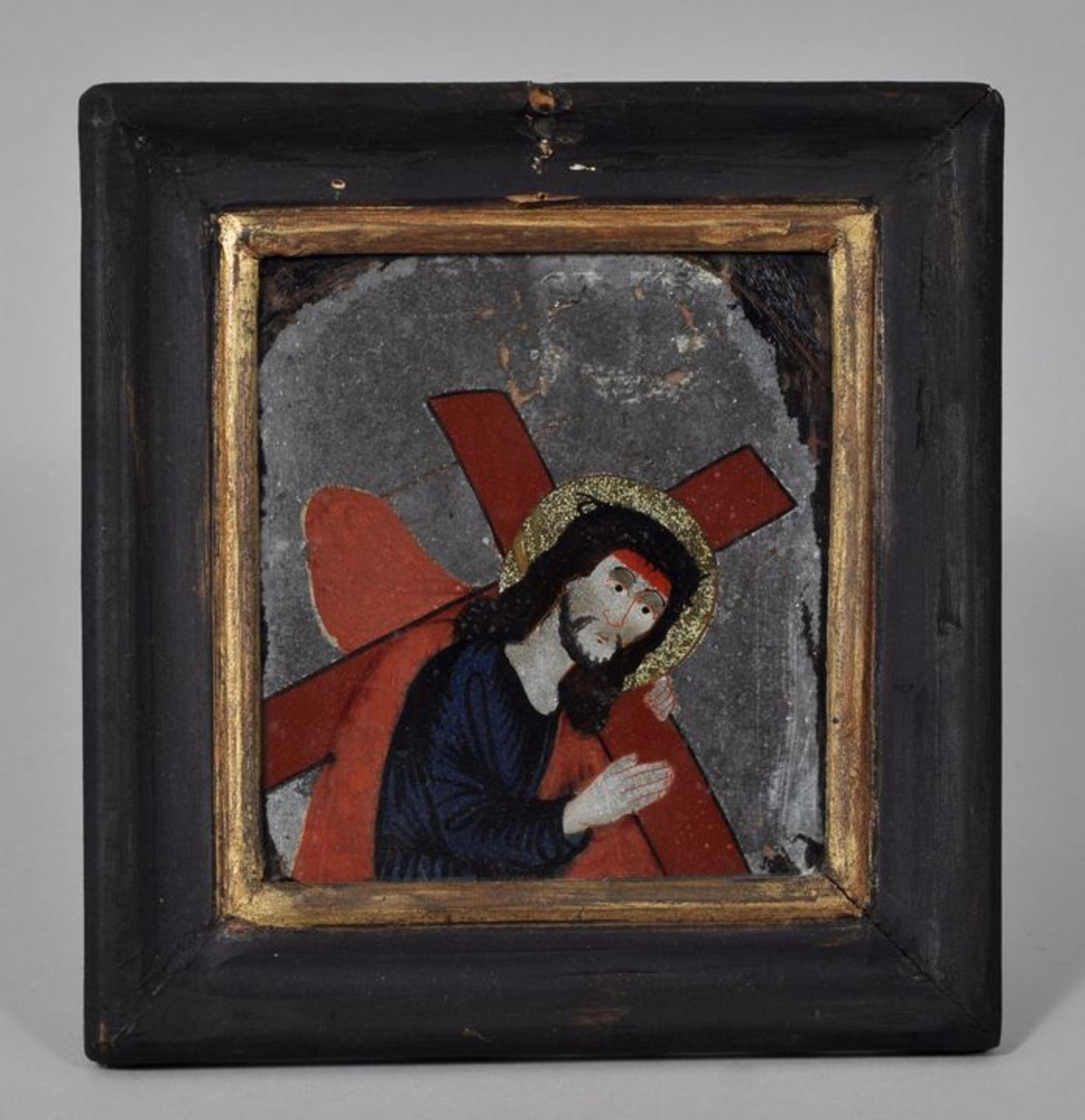 Hinterglasbild Kreuztragender Christus, sog. Nonnenspiegel, Buchers, um 1800