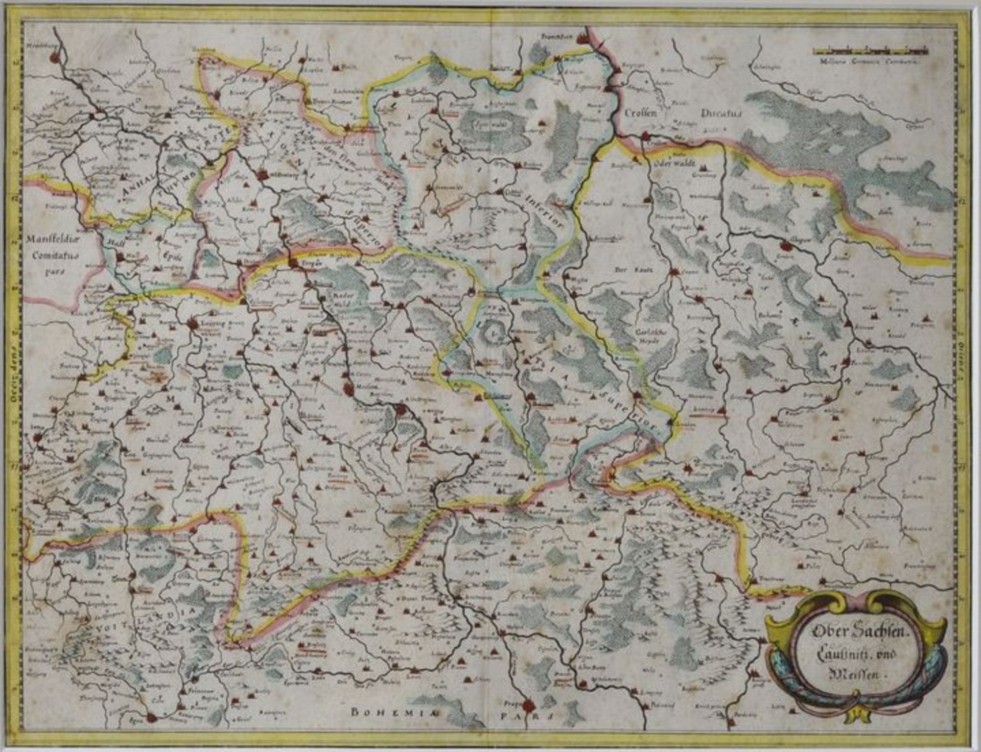 Merian, Matthäus: Obersachsen, Laußnitz und Meissen. Kupferstichkarte, teilkoloriert,