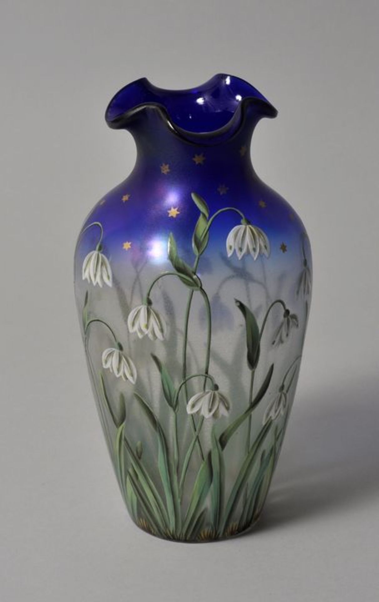 Exceptionelle Jugendstil-Vase mit Schneeglöckchendekor, Petersdorf im Riesengebirge, Fritz