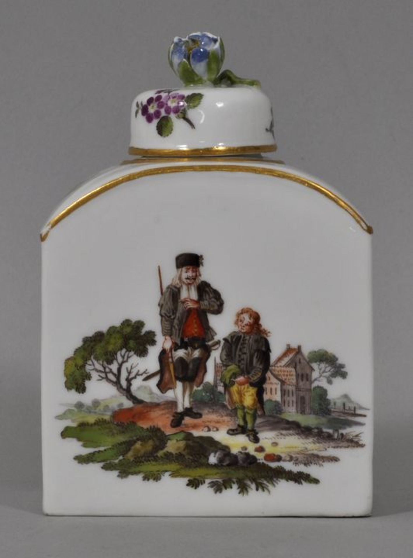 Teedose mit Bergbauszenen, Meissen, um 1740