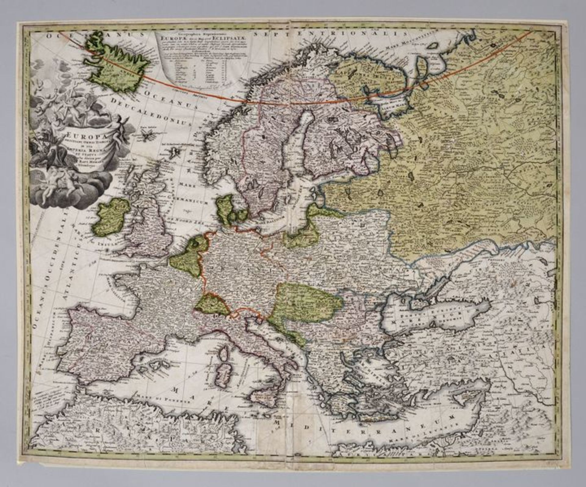 Karte von Europa mit Angabe der Dauer der totalen Sonnenfinsternis 1706.