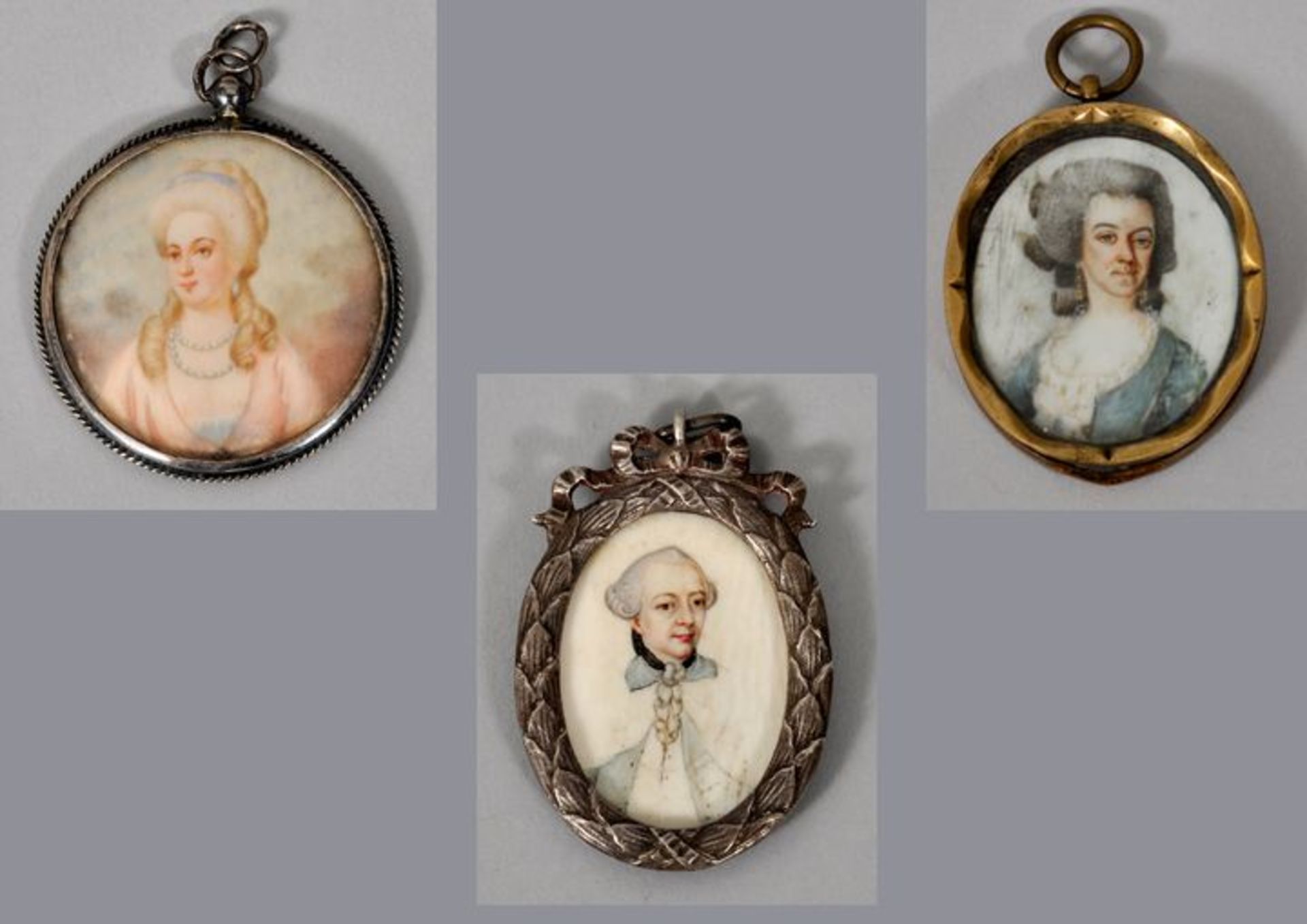 Drei Bildnis-Miniaturen, 18. Jh./ um 1800