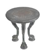 A Continental patinated bronze tripod stand in the manner of Pompeiian antiquities