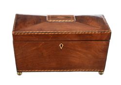 ϒ A George III mahogany, rosewood and inlaid tea caddy