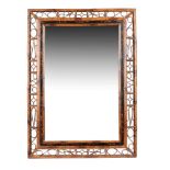 A rectangular bamboo framed wall mirror