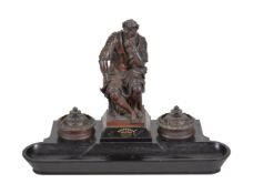 A Continental bronze mounted marmo nero Belgio desk stand