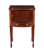 A mahogany and satinwood banded bedside cupboard