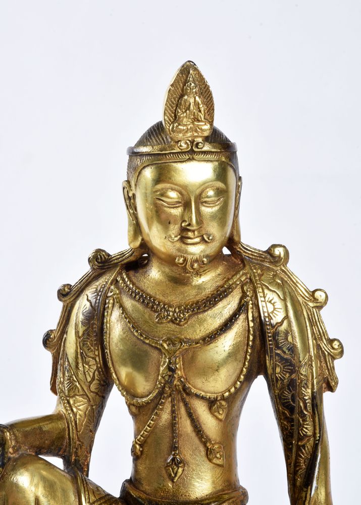 A Chinese gilt-bronze seated figure of Buddhistava - Image 2 of 6