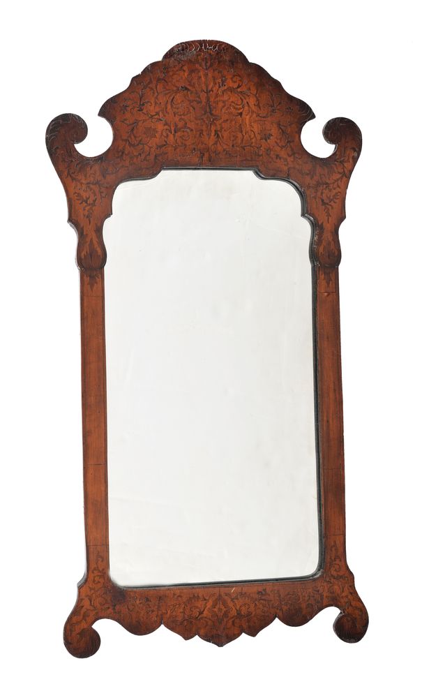 A Continental mahogany and marquetry inlaid wall mirror