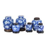 A pair of Chinese blue and white ginger jars and covers