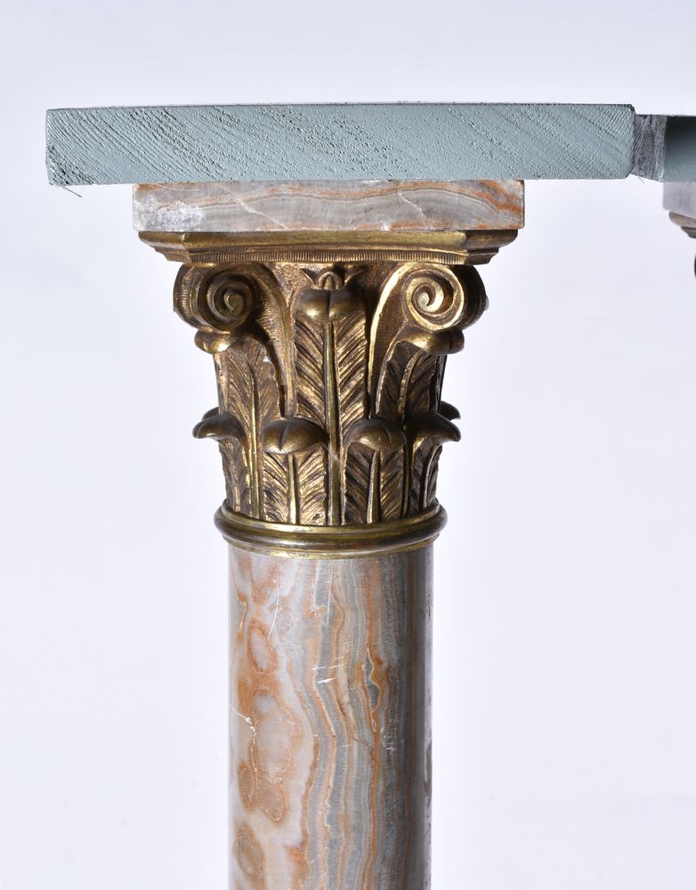 A set of four striated Egyptian alabaster and gilt bronze mounted columnar pedestals, late 19th cent - Image 2 of 3
