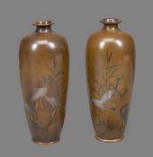 A Pair of Japanese Bronze Vases