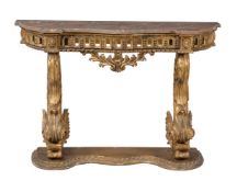 A giltwood and marble topped console table