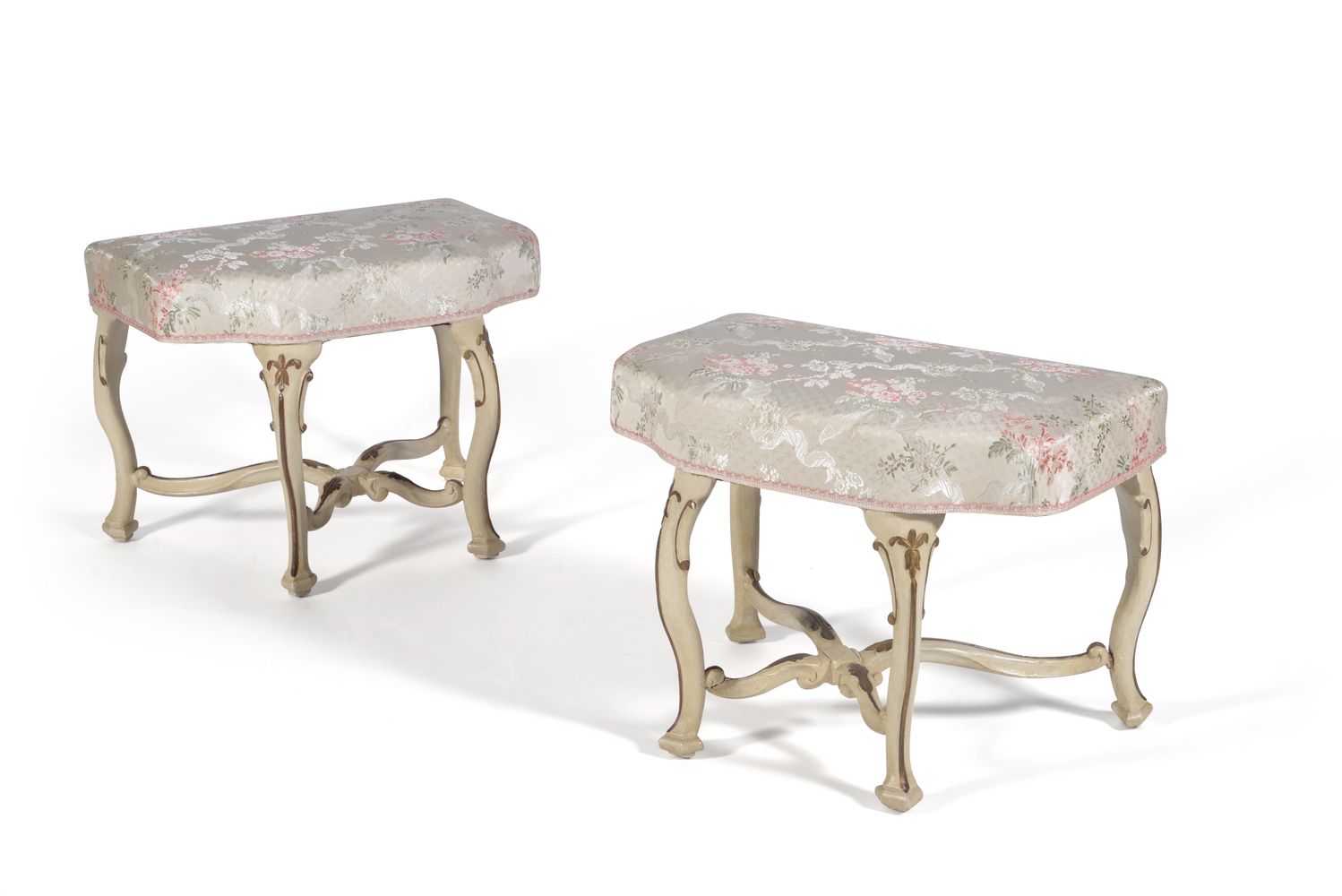 A pair of Venetian cream painted and parcel gilt stools