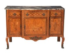 ϒ A French exotic hardwood veneered and marble topped commode in Louis XVI style