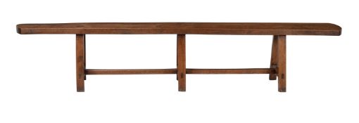 † A pair of oak trestle benches