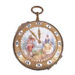 A French porcelain watch-shaped gilt-metal-mounted box and hinged cover