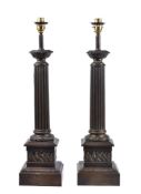 A pair of gilt metal columnar table lamps in Neoclassical taste