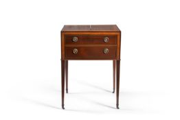 A George III mahogany, satinwood banded, and inlaid gentleman’s dressing table