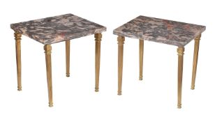 A pair of mottled pink and black marble mounted gilt metal side tables or stands