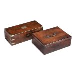 A Victorian burr walnut and brass bound stationery box