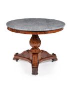 A Continental mahogany and marble mounted centre table