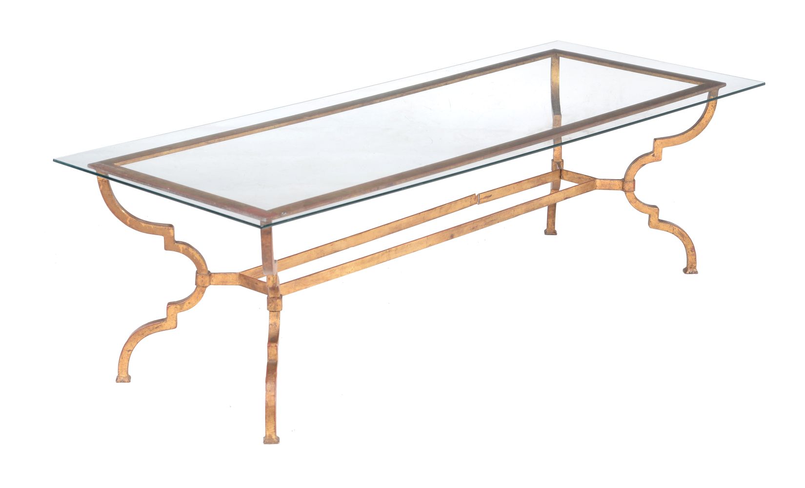 A gilt metal and glass topped low centre table