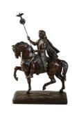 A patinated spelter equestrian group of a Roman emperor