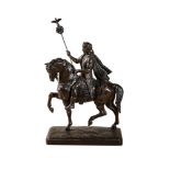 A patinated spelter equestrian group of a Roman emperor