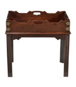 A George III mahogany and brass mounted galleried tray