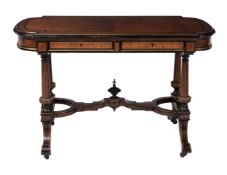 An Aesthetic Movement amboyna and ebonised centre table