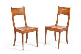 ϒ A set of six Italian walnut bone and marquetry chairs, first half 19th century