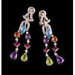 A pair of multi gem set earrings